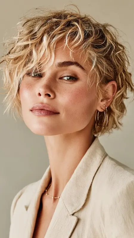 Pixie with Brushed-Forward Fringe - Short pixie haircuts for curly hair