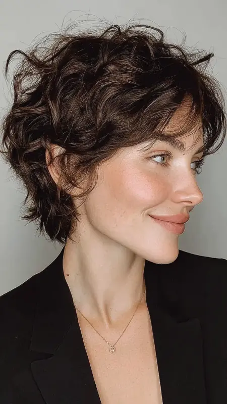Pixie with Crown Volume and Tapered Neck - Short pixie haircuts for curly hair