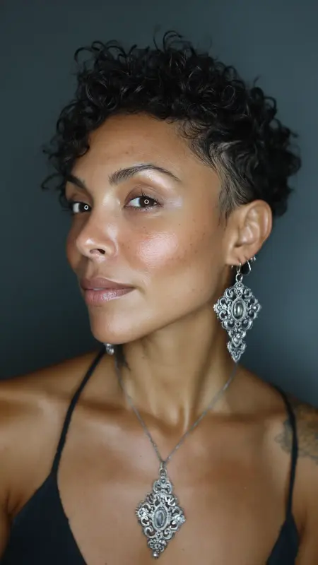 Pixie with Curly Sideburn Detail - Short pixie haircuts for curly hair