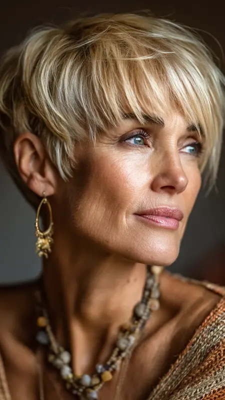 Pixie with Long Bangs - Pixie hairstyles for older women over 60