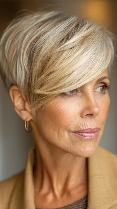 Pixie with Side-Swept Bangs - Short pixie hairstyles for older women