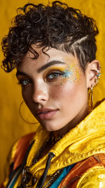 Pixie with Zig-Zag Part and Defined Curls - Short pixie haircuts for curly hair