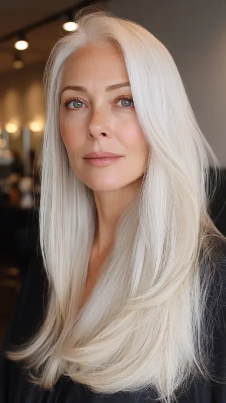 Platinum Blonde with Shadow Roots - Hair color ideas for women over 50