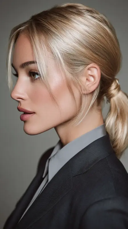 Platinum Pearl Dust - Luxe Ponytail with Center Part - Old money hair color