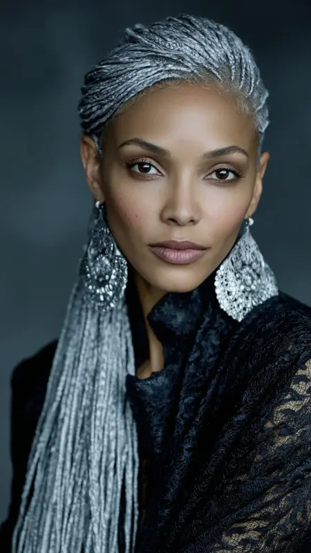 Platinum Silver Cornrows -  silver hair color ideas 