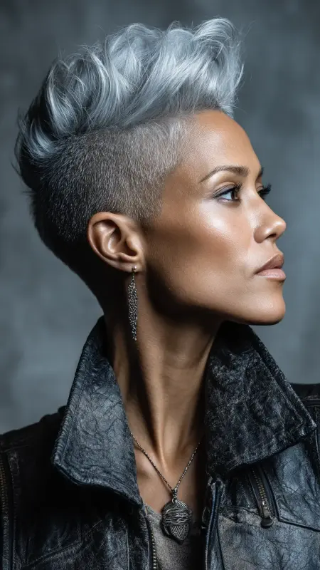 Platinum Silver Pompadour -  silver hair color ideas 