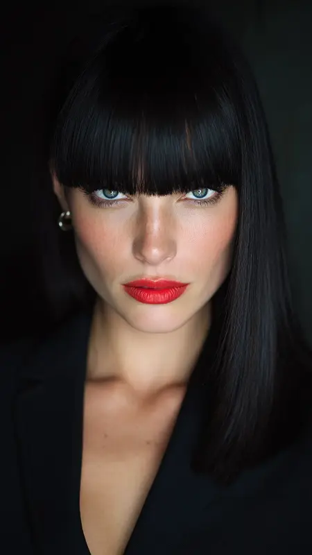 Poker-Straight Blunt Bangs - Straight Hairstyles