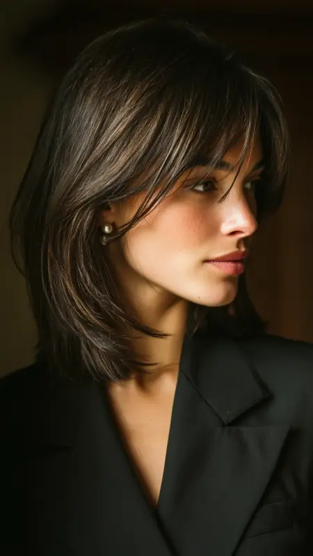Polished Blowout with Tucked Curtain Bangs - Blowout with curtain bangs