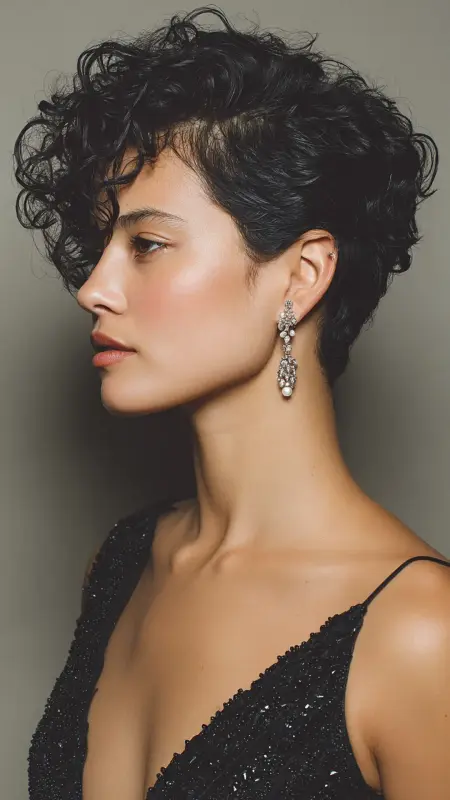 Polished Curly Pixie with Sleek Back - Short pixie haircuts for curly hair