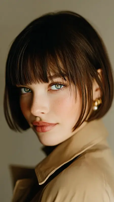 Polished French Bob with Micro Fringe - Airport Hairstyles for Short Hair