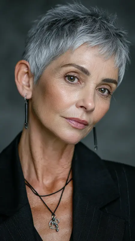 Polished Gray Pixie - Pixie Cut Hairstyles For Older Women