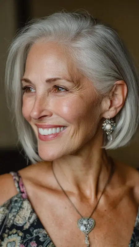 Polished Lob with Tucked-Back Sides - Medium length haircuts for women over 50