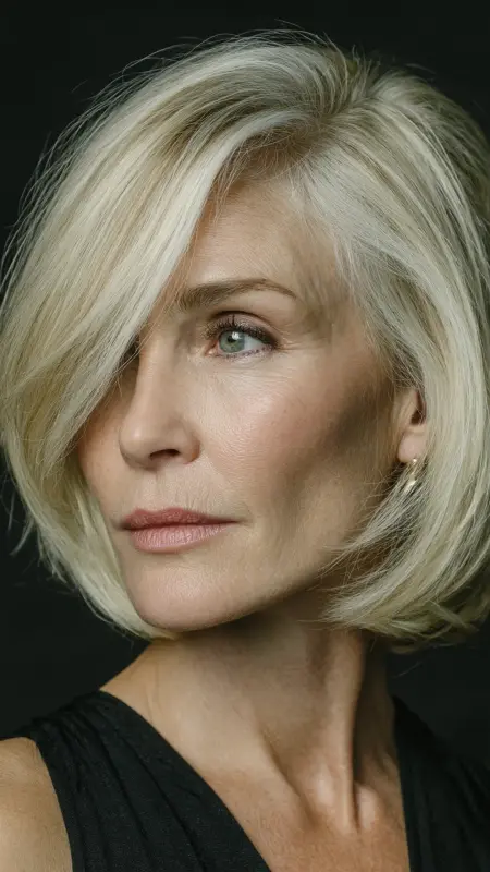 Polished Short Layers with Deep Side Part - Short Layered Hairstyles For Older Women