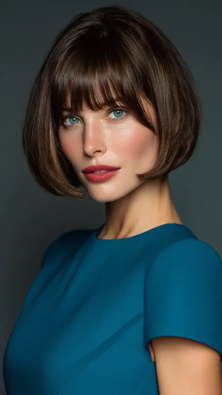 Polished Stacked Bob with Side-Swept Bangs - Stacked Bob Haircut For Fine Hair