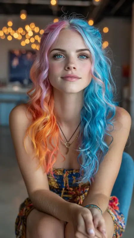 Kaleidoscope Cascade: Mesmerizing Multicolor Waves - Prism Hair