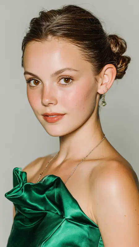 Glamorous Glow: The Radiant Low Bun Delight - Prom Hairstyles for Strapless Dresses