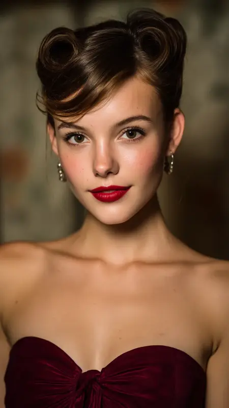 Retro Glamour: Timeless Pin-Up Rolls for Strapless Chic - Prom Hairstyles for Strapless Dresses