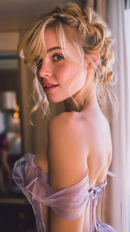 Enchanting Blonde Waves Updo: A Prom Night Dream - Prom Hairstyles for Strapless Dresses