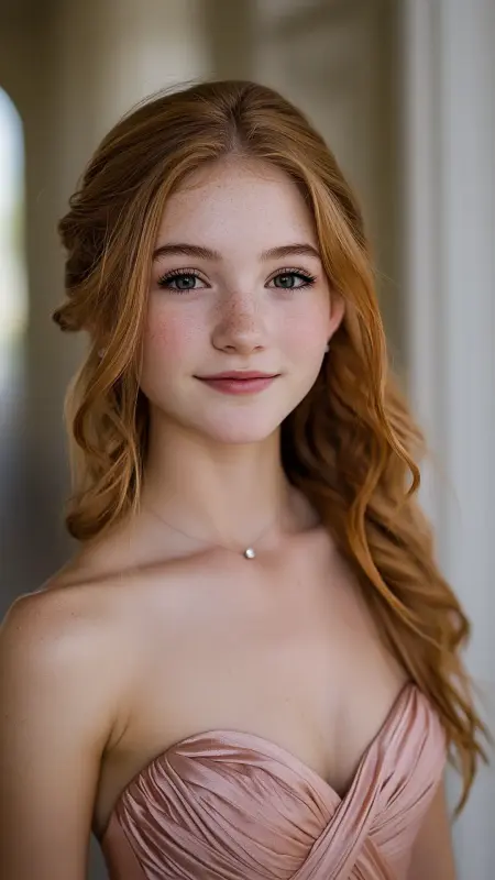 Effortlessly Chic: Waves of Enchantment Half-Updo - Prom Hairstyles for Strapless Dresses