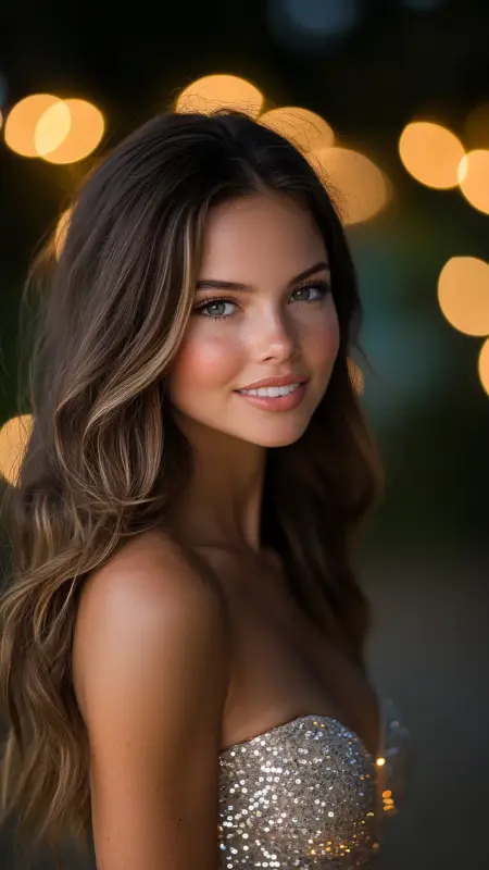 Cascading Elegance: The Enchanting Ombre Waves - Prom Hairstyles for Strapless Dresses