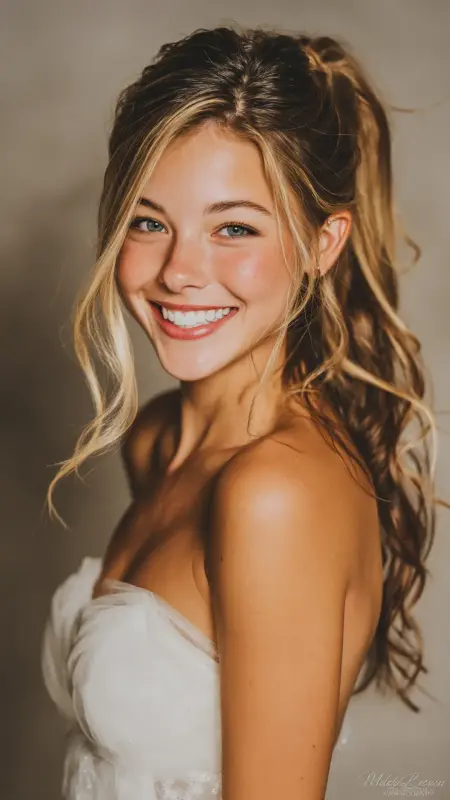 Radiant Waves: The Half-Up Dream - Prom Hairstyles for Strapless Dresses