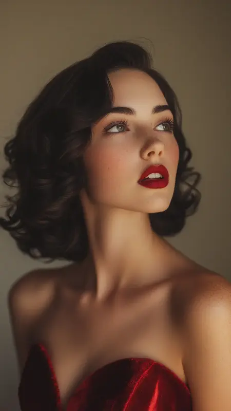 Effortless Elegance: The Enchanting Curly Bob in Lush Brown - Prom Hairstyles for Strapless Dresses