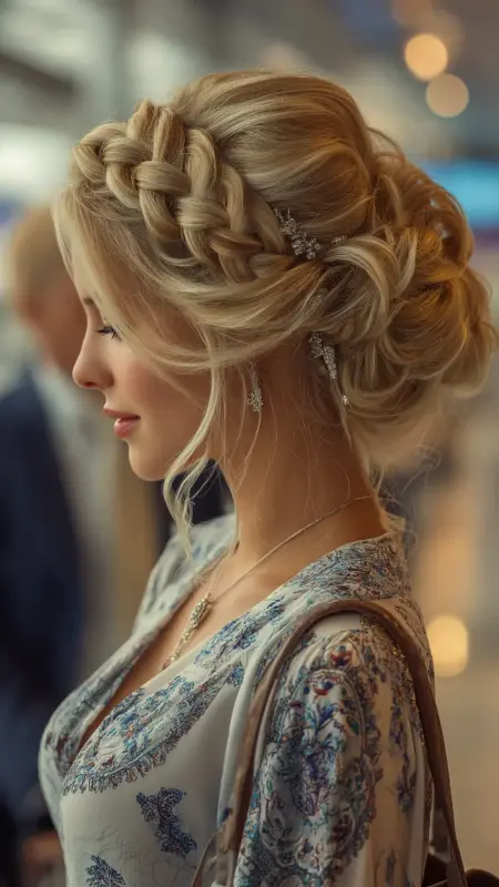 Pulled-Back Halo Braid - Airport Hairstyles for Curly Hair