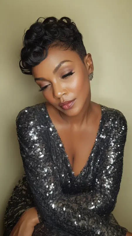 Retro Curly Pixie with Finger Waves - Short pixie haircuts for curly hair