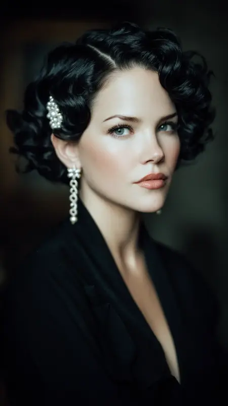 Retro Curly Pixie with Side Part - Short curly pixie haircuts