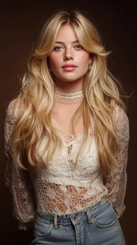 Retro Revival Blowout with Feathered Curtain Bangs - Blowout with curtain bangs