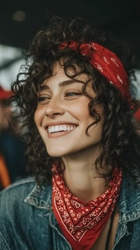 Rolled Front Bandana Style - Airport Hairstyles for Curly Hair