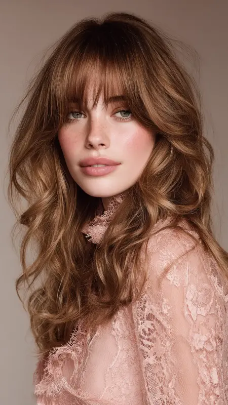 Romantic Blowout with Soft Curtain Bangs - Blowout with curtain bangs