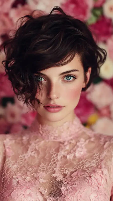 Romantic Permed Pixie with Side-Swept Bangs - Permed pixie hairstyles