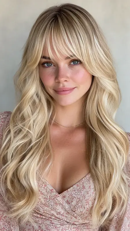 Romantic Soft Waves - long straight hair with curtain bangs