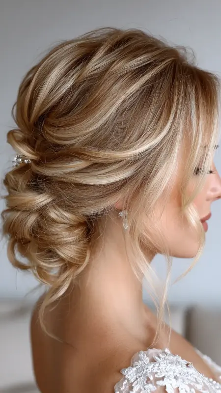 Romantic Updo with Face-Framing Curtain Bangs - Face framing curtain bangs