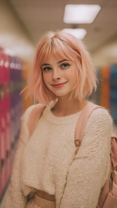 Rose Gold Bob with Blunt Ends - Hair color for college students