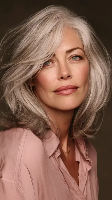 Rounded Layered Cut with Subtle Face Frame - Shoulder Length Hairstyles For Women Over 60
