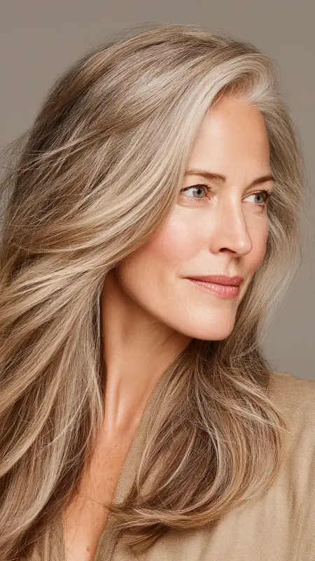 Sandy Beige with Ash Lowlights - Hair color ideas for women over 50