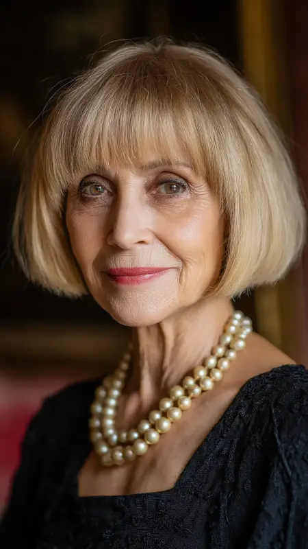 Sandy Blonde Short Bob with Bangs - hair color ideas for women over 70