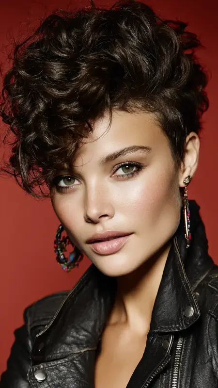 Sculpted Curly Pixie with Pompadour Top - Short pixie haircuts for curly hair