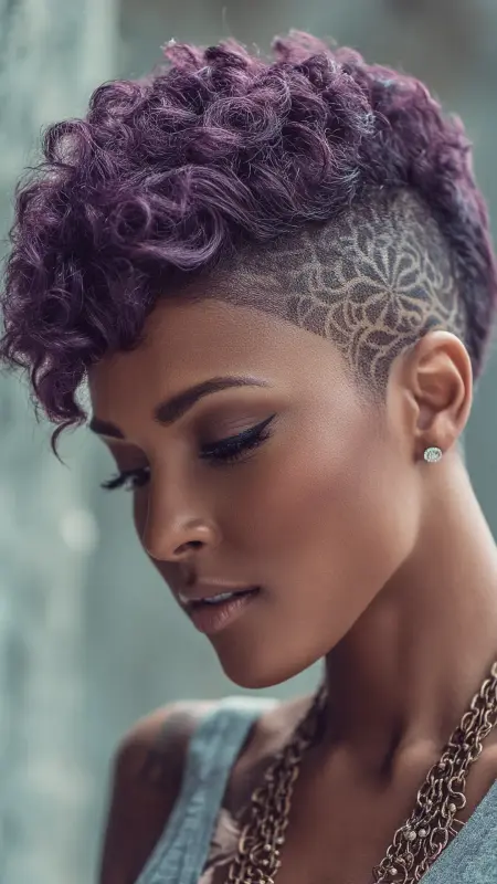 Sculpted Curly Pixie with Undercut Design - Short curly pixie haircuts