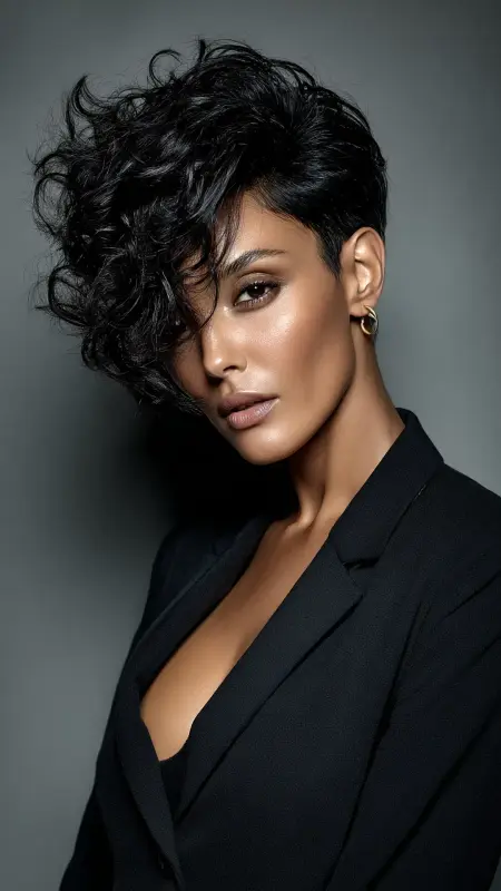 Sculpted Pixie with Defined Side Part - Short pixie haircuts for curly hair