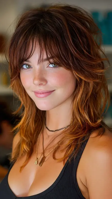 Shaggy Medium Cut with Face-Framing Layers - Medium length haircut for round faces