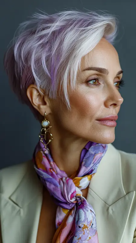 Short Cut with Peekaboo Highlights - Short white hair for older women