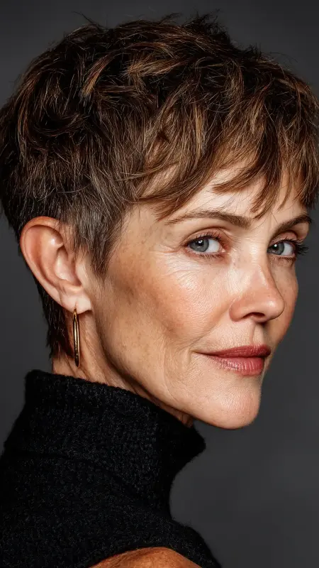 Short Pixie Cut with Feathered Bangs - Haircuts for women over 50 with bangs