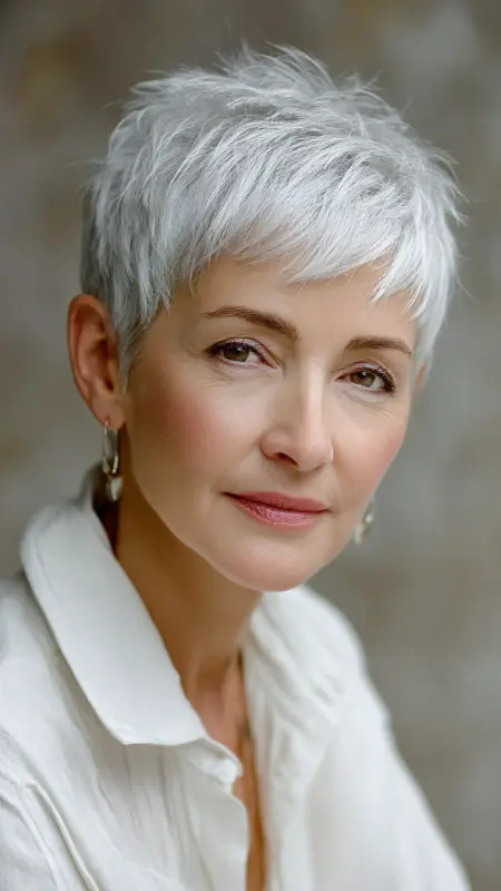 Short Textured Cut with Side-Swept Bangs - Hairstyles For Women Over 50 With Thinning Hair