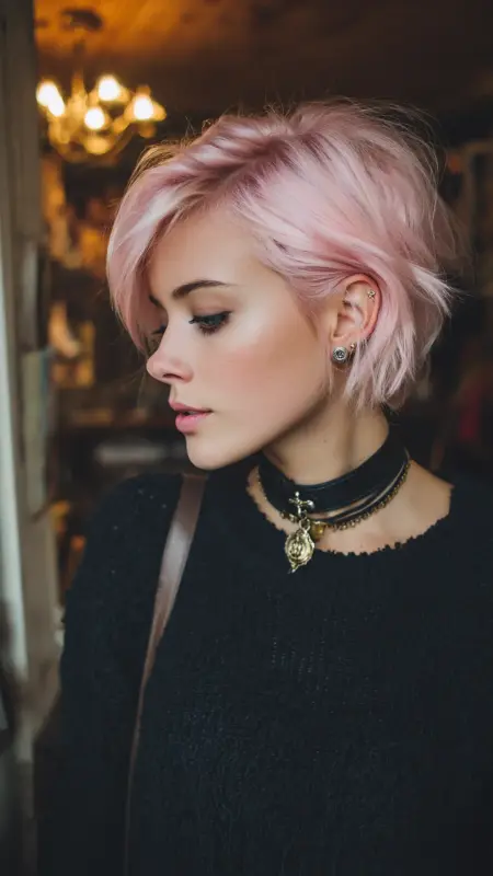 Pastel Pink Dream: Unleash Your Inner Muse with a Tousled Bob - Short alt hair
