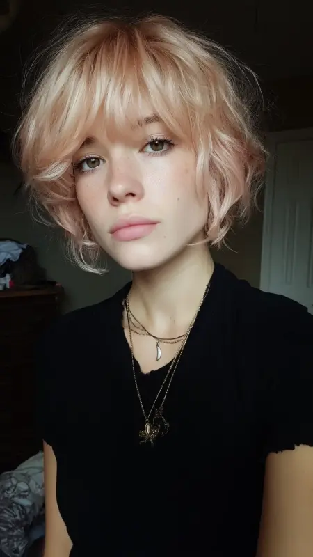 Effortlessly Chic: The Edgy Elegance of Tousled Alt Waves with Bangs - Short alt hair