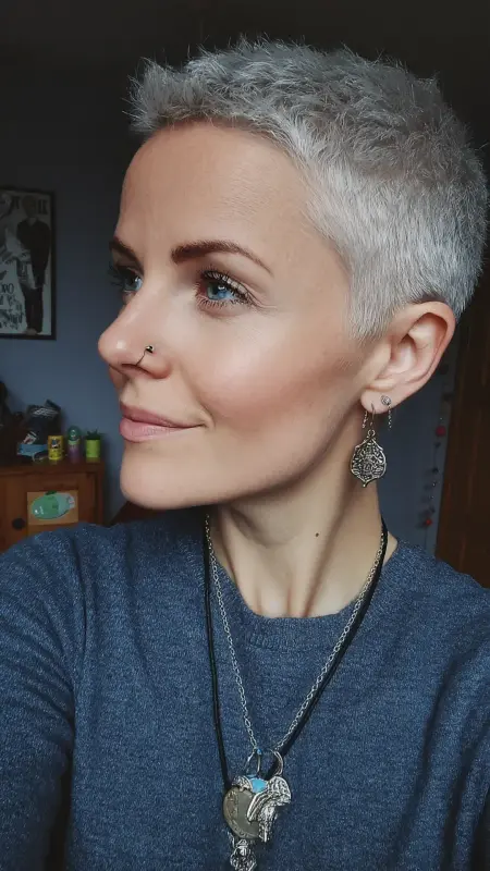 Frosted Flair: The Ultimate Platinum Pixie - Short alt hair
