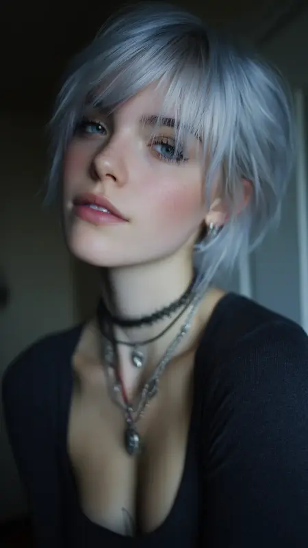 Shimmering Silver Short: An Edgy Layered Dream - Short alt hair